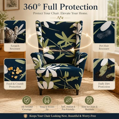 NILUOH Wingback Chair Slipcover 2-Piece Stretch Wingback Chair Sofa Slipcover Armchair Cover Printed Furniture Protector Couch Soft with Elastic Bottom for Living Room, 02 - color: 2