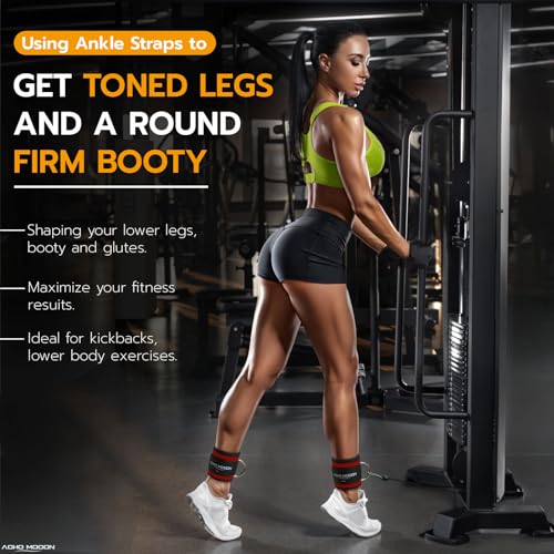 AOHO MOOON Ankle Strap (2 Pieces) for Cable Machine Women - Gym Workout Leg Strap, Premium Padding Ankle Cuffs, Glute Kickback Exercises Equipment, Pulley Attachment, One Size Fit All - color: Red