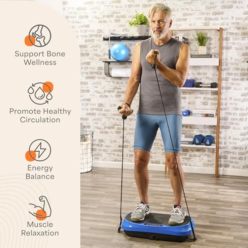 Lifepro Waver Mini Vibration Plate Exercise Machine with Resistance Bands | Compact Design, 99 Speed Levels, 10 Presets, Non-Slip Surface — Vibration Plate for Lymphatic Drainage, Full Body Workout - color: Blue