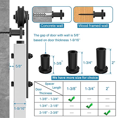 ZEKOO 1-3/8" Barn Door Hardware Spacers with Lag Bolts Wall Anchor, 4 Sets | Heavy Duty Sliding Door Hardware Rail Spacers Replacement for Connecting Track, Carbon Steel Connection Device, Matte Black - size: 1-3/8'' 4-PCS