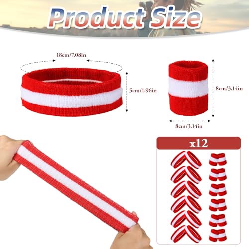 36 Pcs Wrist Sweatband Set Sports Headband Wristband Set for Men Women Party Sports Cotton Headbands Athletic Sweat Bands for Tennis Football Gym Workingout Accessories - color: Red White