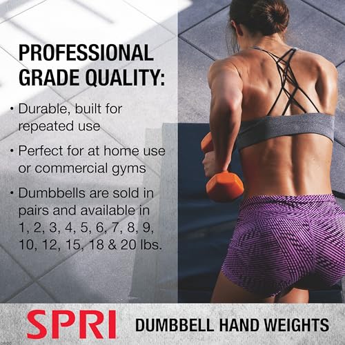SPRI Dumbbells Hand Weights Set of 2 - Vinyl Coated Exercise & Fitness Dumbbell for Home Gym Equipment Workouts Strength Training Free Weights for Women, Men (1-10 Pound, 12, 15, 18, 20 lb) - color: (L) Dark Grey | 15-Pound