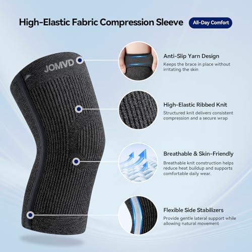 JOMVD Knee Compression Sleeve for Arthritis Pain – Knee Brace for Knee Pain Relief, Meniscus Tear, Inflammation, Circulation, Swelling & Injury Recovery – Anti-Slip Breathable Support for Women & Men,Large - color: Black, size: Large