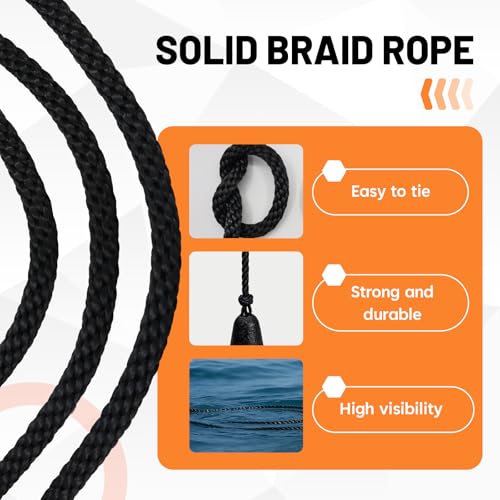 SDHUATUO 1/2 Inch Nylon Solid Braided Rope, 100FT Polyester Cord, Black | 2860 lbs, UV Resistant & Wearproof, Soft Flexible Rope for Swings, Camping Tent, Flagpole, Marine and Outdoor Twine, Boating - color: Black, size: 1/2''-100ft