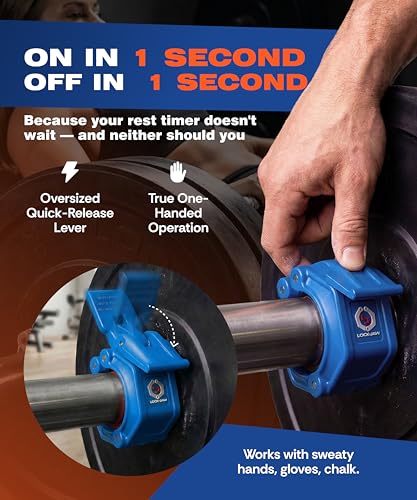Lock-Jaw OLY 2 Barbell Collars Olympic Barbell Clamps 2 Pcs – Heavy Duty Bar Clamps for 2” & 50mm Olympic Bars – Secure Weight Bar Clamps for Strength Training & Home Gym Accessories – Quick Release - color: Blue