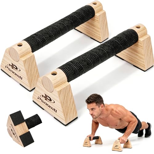 Push-up Stand, 2 PCS Wood Pushup Bars Non-Slip Base Exercise Home Workout Equipment, 30CM Wooden Parallettes Handle Stands Grip for Men (Wood-20cm)