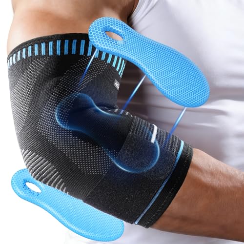 AGPTEK Elbow Compression Sleeve with 2 Gel Pads, Pain Relief Elbow Brace Tendonitis and Tennis Golfer's Elbow, Breathable Arm Sleeve Support for Tennis, Golf, Basketball, Weightlifting, M - size: M