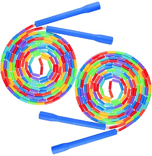 2 PACK 16.5FT Double Dutch Jump Ropes for Adults Kids, Rainbw Long Jump Rope, 1” Beaded Jump Rope for Fitness, Segmented Skipping Ropes for Exercise Training, Tangle-Free - color: Rainbow-2Pcs