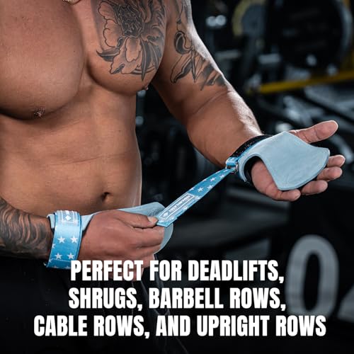 MANUEKLEAR Gym Straps Weight Lifting, Double Leather Lifting Straps for Men Deadlift with Cushion Wrist Loop, Gym Lifting Wrist Wraps for Weightlifting - color: One Size - Blue