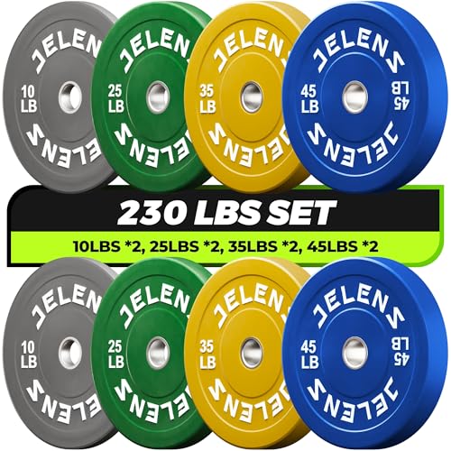 JELENS 7FT Bar Olympic Barbell, 1000lb Capacity Weight Bar for Strength Training, 2 Inch Strength Training Bar With Knurled Grip for Squats, Deadlifts, Presses, Rows, Curls - size: 7FT Olympic Barbell with 230 LB Colored Plates