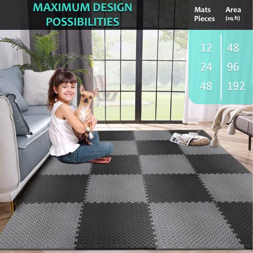 BEAUTYOVO Puzzle Exercise Mat with 12/24/48 Tiles Interlocking Foam Gym Mats, 24'' x 24'' EVA Foam Floor Tiles, Protective Flooring Mats for Gym Equipment - color: 48 Sq.ft/12 Tiles - All-gray