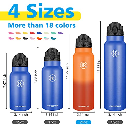 Han's Bottle Sports Water Bottle - 24 Oz, Straw Lid, Leak Proof, Vacuum Insulated Stainless Steel, Double Walled, Thermo Mug,Fire - color: Fire, size: 24 Ounces