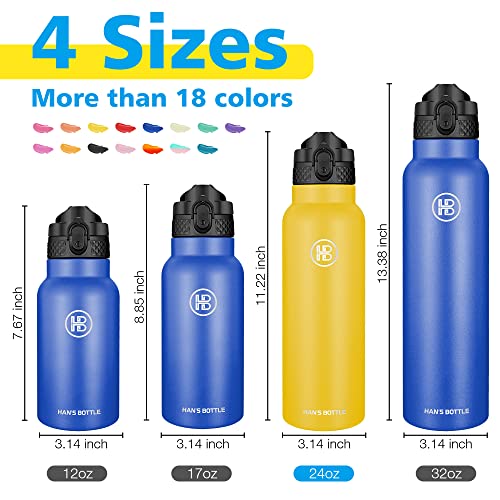 Han's Bottle Sports Water Bottle - 24 Oz, Straw Lid, Leak Proof, Vacuum Insulated Stainless Steel, Double Walled, Thermo Mug,Ginger - color: Ginger, size: 24 Ounces