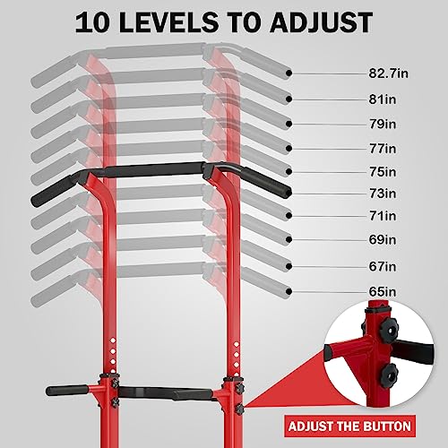 SogesHome Power Tower Pull Up Bar and Dip Station, Height Adjustable Dip Stand Exercise Machine for Home Gym, Multi-Functional Free Standing Strength Training Fitness Workout Station - color: Red