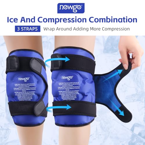 NEWGO Ice Pack for Knees Injuries Reusable, 360° Full Wrap, 2 Pack, Blue | Y-shaped Strap Stays Put, Reusable for Knee Replacement, ACL, Arthritis, Swelling, and Sports Injuries, 21.7" x 9.8" - color: Regular Blue 2-pack