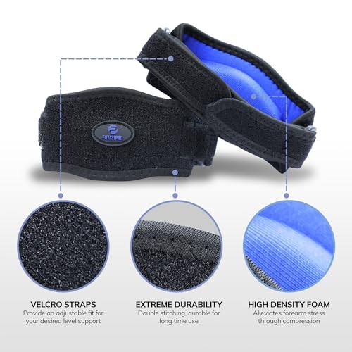 Fittest Pro Tennis Elbow Brace 2 Pack for Men & Women, Adjustable Compression Pad Elbow Strap for Tendonitis Pain Relief, Golfers Elbow Brace Support (Black) - color: Black
