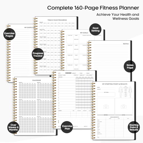 Fitness Workout Journal for Women & Men, A5(5.5" x 8.2") Workout Log Book Planner for Tracking, Progress, and Achieving Your Wellness Goals-Black - color: d.Black