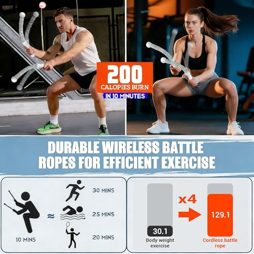2PCS Weighted Ropeless Battle Ropes for Home Gym, Heavy Duty Arm Exerciser for Strength Training, Portable Battle Rope for Advanced Workouts and Core Muscle Building (Grey 3) - color: Grey 3