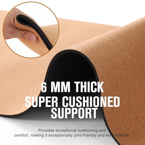 Umineux Cork Yoga Mat 1/4 & 2/5 Inch Thick 72 x 26 in | Thick Cork and TPE Non Slip Yoga Mats for Women Men, Sweat Proof, Sustainable, Great for Hot Yoga & Workouts - color: Brown, size: 6MM