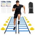 2 Pack 20ft Agility Ladder Set, 40ft Total Adjustable Speed Ladder with 12 Cones, 8 Stakes, 1 Carry Bag - Parallel Footwork Drills Gear for Football Soccer Basketball Training Equipment - color: Blue