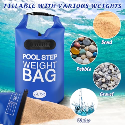 75 lb Heavy Duty Pool Ladder Weights - 2 Pack Pool Step Sand Bags for Above Ground Pools, Waterproof 500D PVC, Tear-Resistant Pool Stair Stabilizer to Prevent Floating, Blue - color: Blue, size: 75 lb
