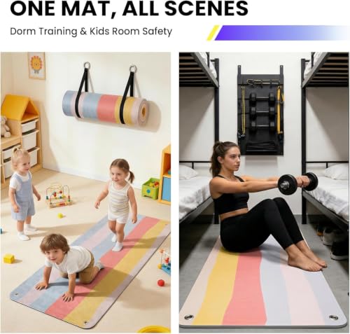 Garvee Hanging Exercise Mat, 71x24 / 56x24 Inch PVC Fitness & Yoga Mat for Group Classes, 5mm Thick with Reinforced Holes, Commercial Grade Gym Mat, Black/Blue/Multicolor - color: 56*24Multicolor