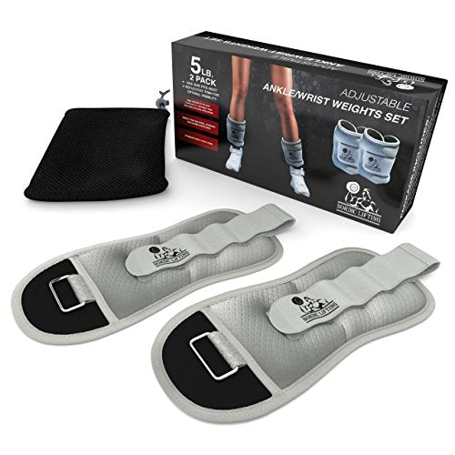 Ankle/Wrist Weights (1 Pair) for Women, Men and Kids - Fully Adjustable Weight for Arm, Hand & Leg - Best for Walking, Jogging, Gymnastics, Aerobics - 1 Year Warranty - size: 5.0 pounds (x2)