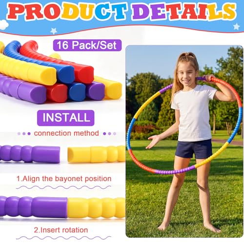 Vinsot Detachable Plastic Hoops for Kids, Adjustable Exercise Hoops Equipment for Sports, Dance, Outdoor Games, Parties and Pet Training - color: Rainbow Bright Mix