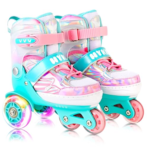 HYKID Toddler Roller Skates, 4 Adjustable Sizes, Fun Illuminating, Safety Three-Point Type, Breathable Upper, Beginners' Roller Skates for Girls Boys Kids - color: Butterfly, size: Toddler (8C-10.5C)