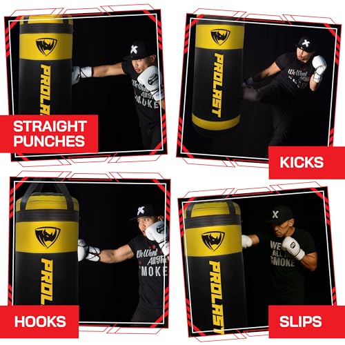 4Ft XL 135Lb Heavy Punching Kicking Bag for Adults, Boxing, MMA, Martial Arts, Muay Thai, Strength Training Equipment, Special Edition Rhino Logo - color: Yellow / Black, style: Filled