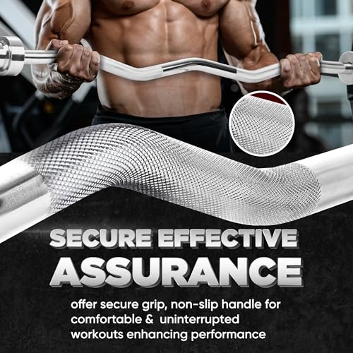 Yes4All Standard Straight Barbell 60" & EZ Curl Bar 47", Capacity 200 to 480 LB, Weight Bar 1" to 2" Diameter - Star Lock Collars, Rubber Ring, Barbell Spins Included for Deadlifts & Squats - color: E: Olympic Curl Bar 2" - 200LB, style: C. Olympic Curl B