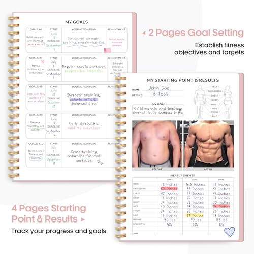 Fitness Workout Journal for Women & Men, A5(5.5" x 8.2") Workout Log Book Planner for Tracking, Progress, and Achieving Your Wellness Goals-Pink - color: b.Pink
