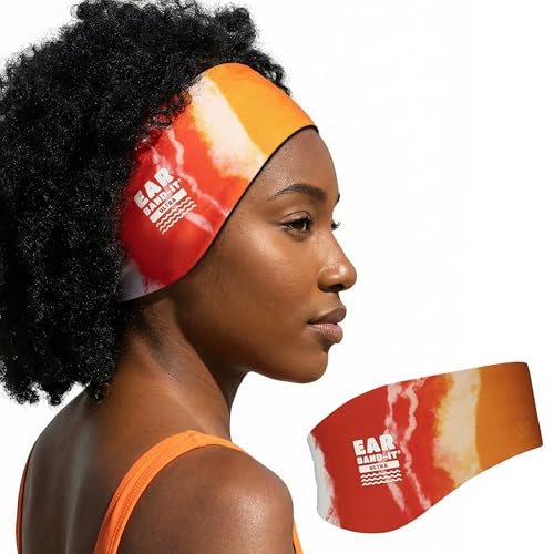 Earvolution Ear Band-It Ultra Swimming Headband for Kids and Adults - Invented by Ear, Nose, and Throat Physician - Custom Anti-Slip Grip Neoprene Maximizes Protection, 13 Color Options, 3 Sizes - color: Orange Tie Dye