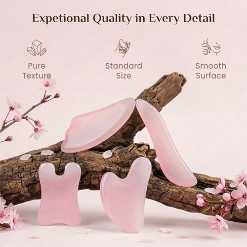 Rena Chris Guasha Massage Tool, 4 pcs Gua Sha Facial Tool, Guasha Board for SPA Acupuncture Therapy Trigger Point Treatment, Gua Sha Scraping Massage Tool (Pink) - color: Pink