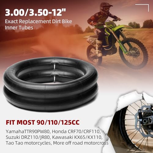 (2 Pack) AR-PRO 3.00/3.50-12" Exact Replacement Dirt Bike Inner Tubes with TR87 Bent Valve Stem - Highly Compatible with Honda CRF50/XR70, Kawasaki KLX 110, and Yamaha TTR90/TTR110 - size: 3.00/3.50-12",TR-87 Valve