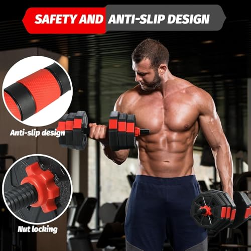 Adjustable Dumbbell Set, 44/66/88Lbs 4-in-1 Free Weights for Home Gym, Converts to Kettlebell & Barbell with Connector, Non-Slip Grip, Ideal for Men & Women Strength Training - color: Black and Red