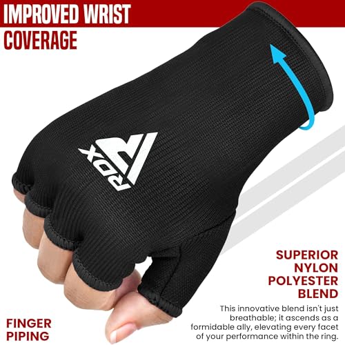 RDX Boxing Hand Wraps Inner Gloves Men Women, Half Finger Elasticated Bandages, Under Mitts Fist Protection, Muay Thai, Kickboxing, MMA, Martial Arts Speed Bag Punching Training - color: Black, size: Small