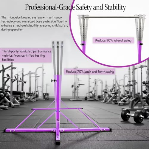 Gymnastics Bar for Kids Girls Ages 3-15 with Ring for Home Indoor Training Equipment- Steady Steel Construction, Anti-Slip, Easy to Assemble, 3' to 5' Adjustable Height - color: PURPLE, size: 4.8FT, style: FOLDABLE BAR WITH MAT&RING