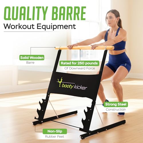 Portable Folding Exercise Bar for Barre, Balance and Ballet Home Workouts | Authentic Booty Kicker, Strong Freestanding Stable Design, Solid Steel and Wood Workout Equipment - color: Black