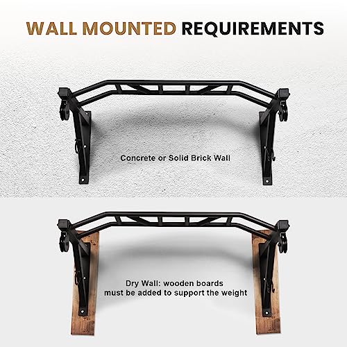 LIONSCOOL Multifunctional Wall Mounted Pull Up Bar with Pulley System, 48" and 16"/24" Multi-Grip Chin Up Bar, Cable Pulley Attachments Included, Perfect for Upper Body Workouts - size: 48" APART