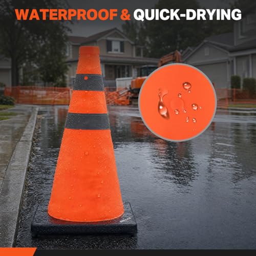 BATTIFE 18 inch Collapsible Traffic Safety Cones Orange Plastic Base 4 Pack | Collapsible folds flat, reflective strips, sturdy PVC, lightweight,ideal for parking, driving, construction, emergencies - size: 18inch