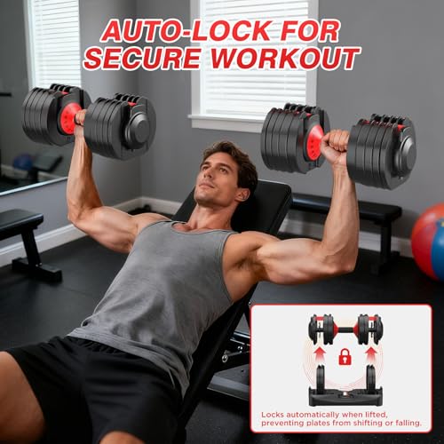 Adjustable Dumbbells Set All in One Free Weights Set for Home Gym | 25/26.5/52.5/55/85lbs Weights Dumbbells Set, 1 Sec Adjust Weights with Anti-Slip Handle for Home Fitness - color: 52.5LB Single