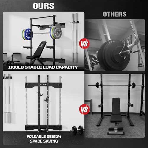 JELENS FS01 Folding Squat Rack, Wall Mounted Power Rack for Home Gym, Space Saving Multi-Functional Power Cage with More Attachments - color: Black, size: FS01 Home Gym Package
