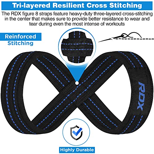 RDX Weight Lifting Straps Figure 8, Anti Slip Strap with Cuffs Wrist Support for Gym Workout Deadlift Powerlifting Bodybuilding Weightlifting, Fitness Strength Training, Hand Bar Grip for Men - color: BLACK BLUE, size: Small