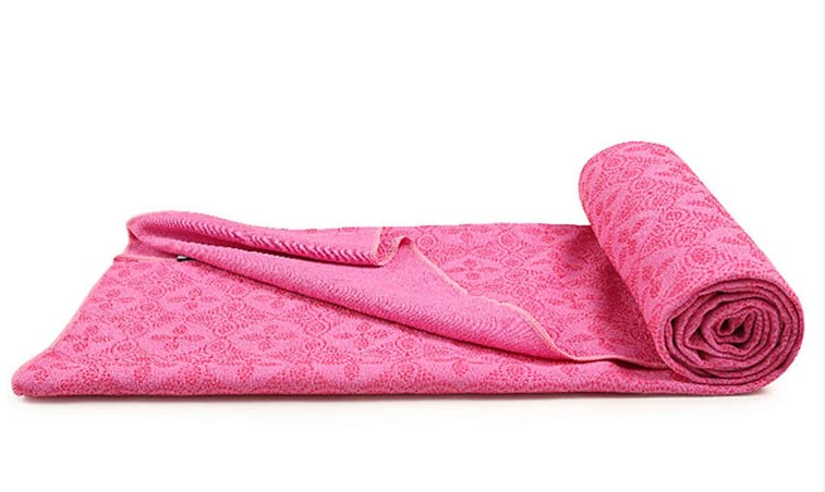 Yoga Towel, Hot Yoga Mat Towel - Sweat Absorbing Non-Slip for Hot Yoga, Pilates and Workout, 24x72 inches with Upgraded Clover-Shaped Grip Dots (Deep Pink) - color: Deep Pink