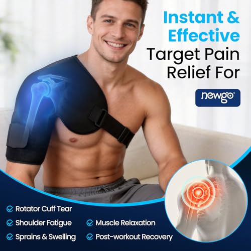 NEWGO Shoulder Ice Pack Rotator Cuff Cold Therapy, 45-Min Long-Lasting Ice Packs for Shoulder & Arm with Ice Grid, Flexible Cold Compression Wrap for Post-Surgery, Muscle Relaxation & Swelling, XL - size: XL