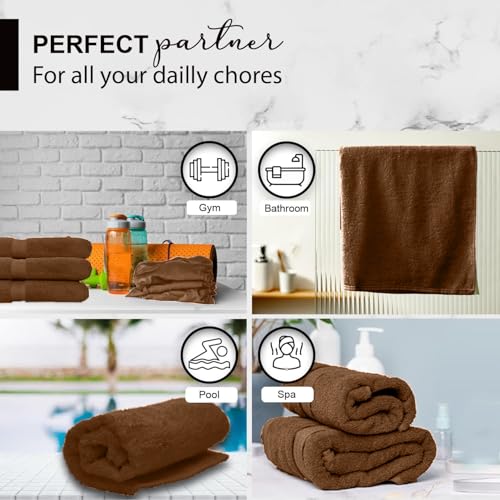 KAHAF COLLECTION 100% Cotton Bath Towels, 24x48 Pack of 6 Towels, Quick Dry, Highly Absorbent, Soft Feel Towel, Gym, Spa, Bathroom, Shower, Pool, Luxury Soft Towels (Brown, 24x48-6 Pack) - color: Brown, size: 24x48 - 6 Pack