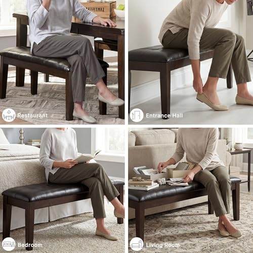 Signature Design by Ashley Haddigan Traditional Upholstered Dining Room Bench, Dark Brown | Classic button tufted seat, Wood and engineered wood frame, 18.75 in seat height, 2-person capacity, Dark brown finish - color: Dark Brown, style: Bench