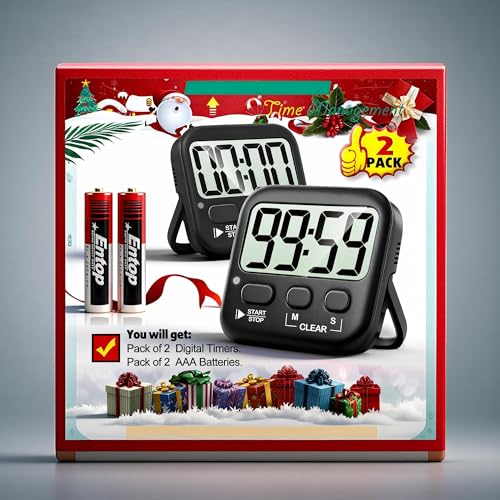 Antonki 2 Pack Digital Timer for Kids, Magnetic Countdown Kitchen Timers for Cooking, Egg, Classroom, Teacher, Exercise, Study, Oven - Battery Included - color: Rich Black *2