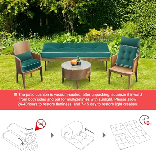 Chunful Set of 5 Outdoor Bench Cushions Set 44 x 19 Inch Tufted Waterproof Patio Furniture Seat Pad with Throw Pillows Loveseat Cushion for Square Settee Indoor Sofa Wicker Couch(Green) - color: Green